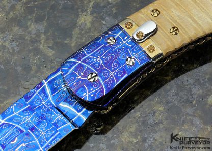 Josh Smith Custom Knife Blued Damascus Linerlock - Image 2