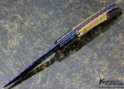 Josh Smith Custom Knife Blued Damascus Linerlock - Image 5