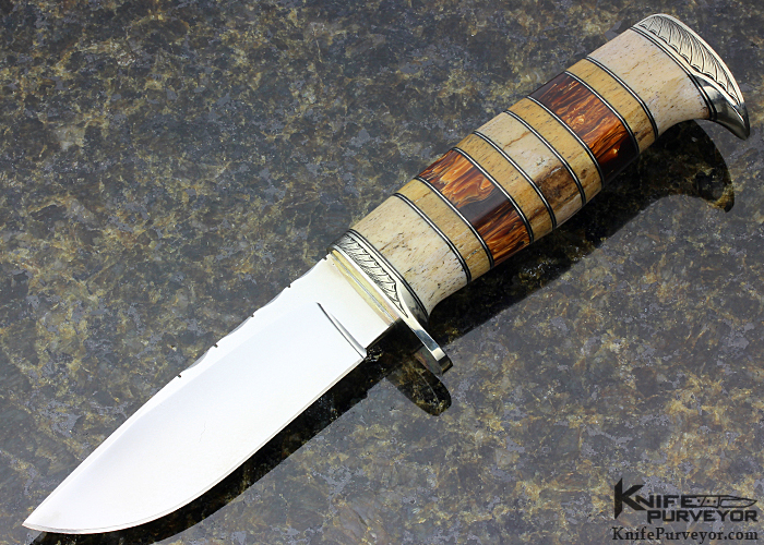 D' Alton Holder Custom Knife Engraved by Darren Reeves with Oosic, Fossilized Bone and Brown German Amber My Knife