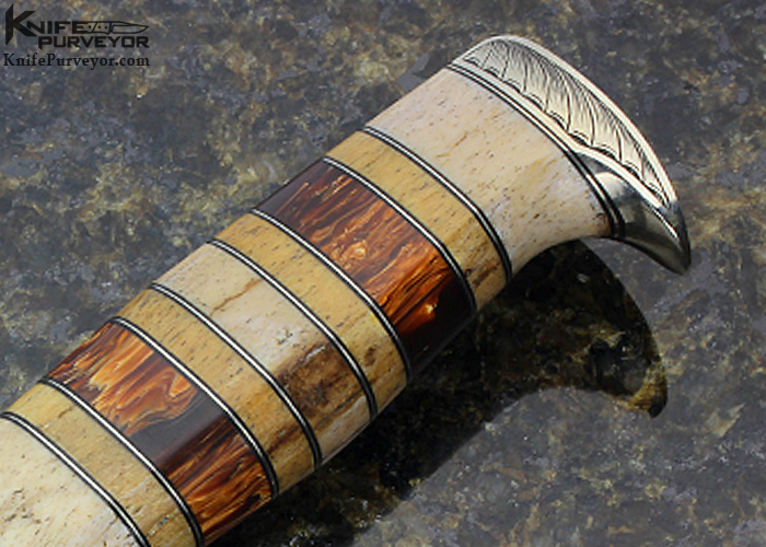 D' Alton Holder Custom Knife Engraved by Darren Reeves with Oosic, Fossilized Bone and Brown German Amber My Knife - Image 3