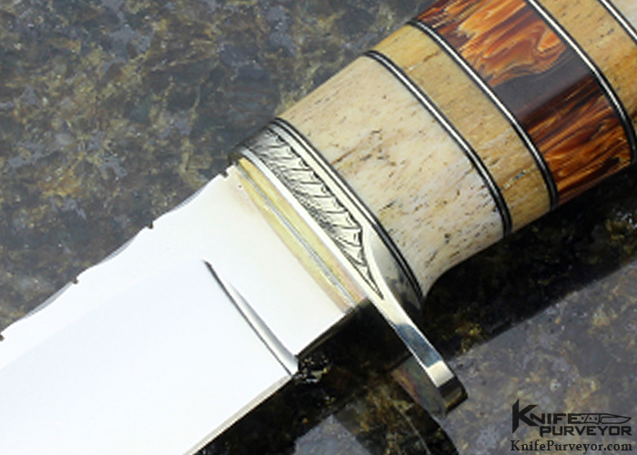 D' Alton Holder Custom Knife Engraved by Darren Reeves with Oosic, Fossilized Bone and Brown German Amber My Knife - Image 2