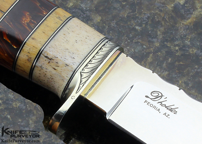 D' Alton Holder Custom Knife Engraved by Darren Reeves with Oosic, Fossilized Bone and Brown German Amber My Knife - Image 5
