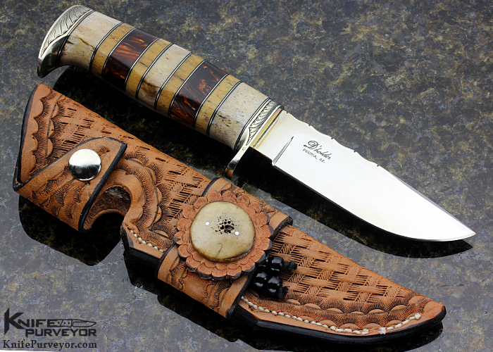 D' Alton Holder Custom Knife Engraved by Darren Reeves with Oosic, Fossilized Bone and Brown German Amber My Knife - Image 4