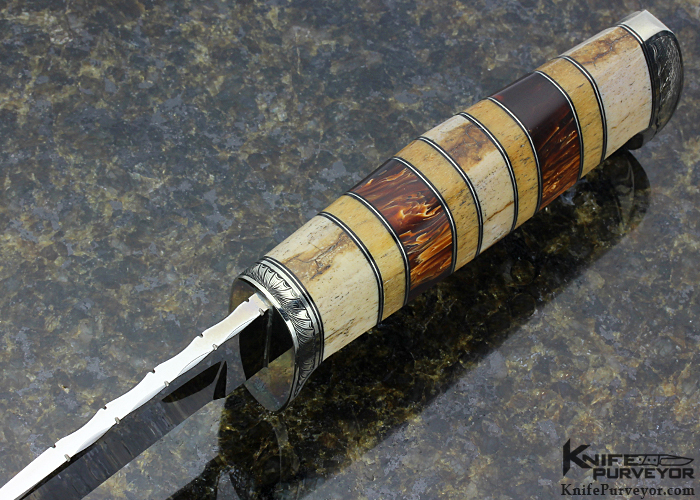 D' Alton Holder Custom Knife Engraved by Darren Reeves with Oosic, Fossilized Bone and Brown German Amber My Knife - Image 6