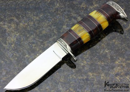 D' Alton Holder Custom Knife "My Knife" Engraved by Darren Reeves with Sonoran Ironwood and Black Wood, Yellow Amber