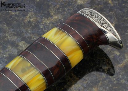 D' Alton Holder Custom Knife "My Knife" Engraved by Darren Reeves with Sonoran Ironwood and Black Wood, Yellow Amber - Image 3