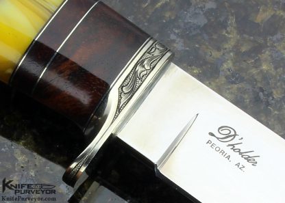 D' Alton Holder Custom Knife "My Knife" Engraved by Darren Reeves with Sonoran Ironwood and Black Wood, Yellow Amber - Image 5
