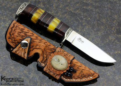 D' Alton Holder Custom Knife "My Knife" Engraved by Darren Reeves with Sonoran Ironwood and Black Wood, Yellow Amber - Image 4