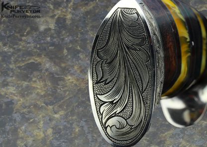 D' Alton Holder Custom Knife "My Knife" Engraved by Darren Reeves with Sonoran Ironwood and Black Wood, Yellow Amber - Image 8