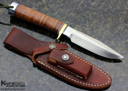 Randall Custom Knife Model 5 with Stacked Leather and Brass - Image 4