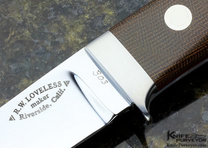 Bob Loveless Custom Knife Riverside Football Logo Green Canvas Micarta Semi Skinner - Image 2
