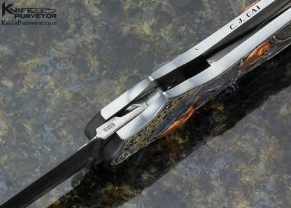 Joe Kious Custom Knife Double Pocket Locket Auto "Warrior & Battlefield" Engraved by C.J. Cai Finished with Diamond Encrusted 14Kt Gold Toothpick and Front Lock - Image 13