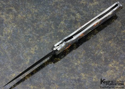 Joe Kious Custom Knife Double Pocket Locket Auto "Warrior & Battlefield" Engraved by C.J. Cai Finished with Diamond Encrusted 14Kt Gold Toothpick and Front Lock - Image 12