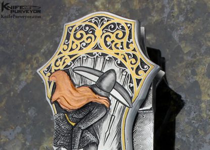 Joe Kious Custom Knife Double Pocket Locket Auto "Warrior & Battlefield" Engraved by C.J. Cai Finished with Diamond Encrusted 14Kt Gold Toothpick and Front Lock - Image 7