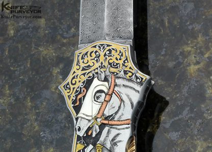 Joe Kious Custom Knife Double Pocket Locket Auto "Warrior & Battlefield" Engraved by C.J. Cai Finished with Diamond Encrusted 14Kt Gold Toothpick and Front Lock - Image 2