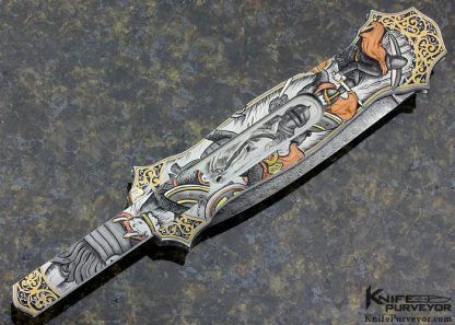 Joe Kious Custom Knife Double Pocket Locket Auto "Warrior & Battlefield" Engraved by C.J. Cai Finished with Diamond Encrusted 14Kt Gold Toothpick and Front Lock - Image 9