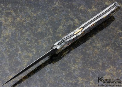 Joe Kious Custom Knife Double Pocket Locket Auto "Warrior & Battlefield" Engraved by C.J. Cai Finished with Diamond Encrusted 14Kt Gold Toothpick and Front Lock - Image 11