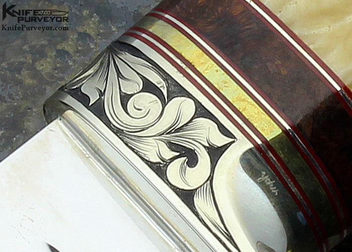 D'Holder Custom Knife Engraved by Pat Holder Natchez with Musk Ox Horn and Royal Russian Walnut Clip Blade Hunter - Image 8