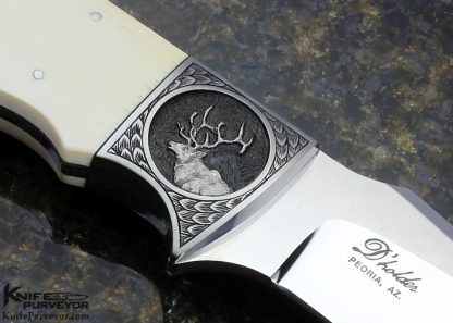 D'Holder Custom Knife Engraved by Bruce Shaw "Elk" Mammoth Finger Grooved Clip Blade Hunter - Image 3