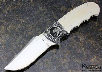 D'Holder Custom Knife Engraved by Bruce Shaw "Tiger" Mammoth Finger Grooved Clip Blade Hunter Tiger