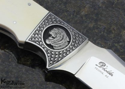 D'Holder Custom Knife Engraved by Bruce Shaw "Tiger" Mammoth Finger Grooved Clip Blade Hunter Tiger - Image 3