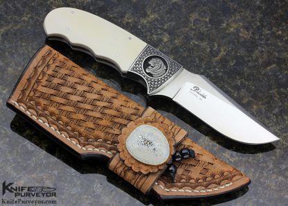 D'Holder Custom Knife Engraved by Bruce Shaw "Tiger" Mammoth Finger Grooved Clip Blade Hunter Tiger - Image 7