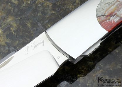 Scott Sawby Custom Knife Fire Agate & Black Jade "Killdeer" Self Lock - Image 2