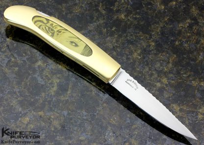 Joe Kious Custom Knife Ron Luebke Jr Engraved with Amber and 18 Kt Gold Interframe Lockback - Image 5