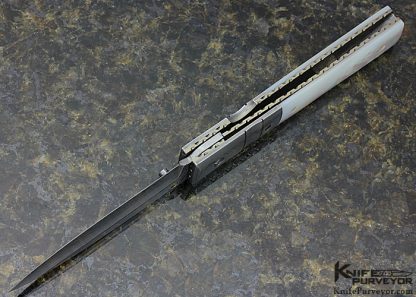 Mel Pardue Custom Knife Damascus and Mother of Pearl Linerlock Physicians Knife - Image 6