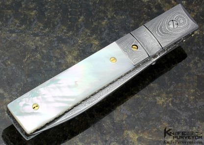 Mel Pardue Custom Knife Damascus and Mother of Pearl Linerlock Physicians Knife - Image 4