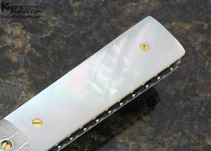 Mel Pardue Custom Knife Damascus and Mother of Pearl Linerlock Physicians Knife - Image 3