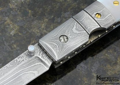 Mel Pardue Custom Knife Damascus and Mother of Pearl Linerlock Physicians Knife - Image 2