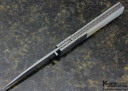Mel Pardue Custom Knife Damascus and Mother of Pearl Linerlock Physicians Knife - Image 5
