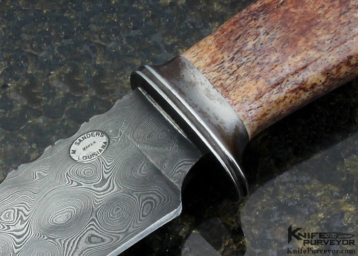 Mike Sanders Custom Knife with Craig Barr Damascus and Oosic Bowie