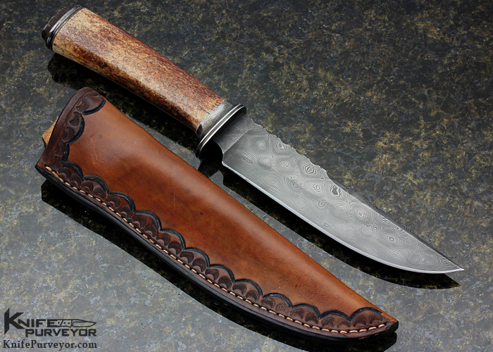 Mike Sanders Custom Knife with Craig Barr Damascus and Oosic Bowie