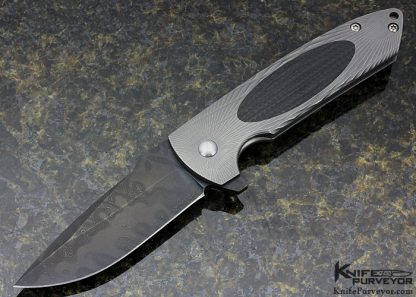 Les George Custom Knife Tephra-Pattern 3-D Machined Titanium Rockeye with Textured Carbon Fiber Inlay Frame Lock Flipper
