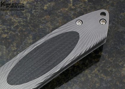 Les George Custom Knife Tephra-Pattern 3-D Machined Titanium Rockeye with Textured Carbon Fiber Inlay Frame Lock Flipper - Image 3