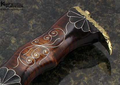 Jay Hendrickson M.S. Custom Knife Filework Brass, Hand Forged W2 Steel ST-23 Fighter with Fine Silver Wire Inlaid Curly Maple with Extended Tang - Image 3