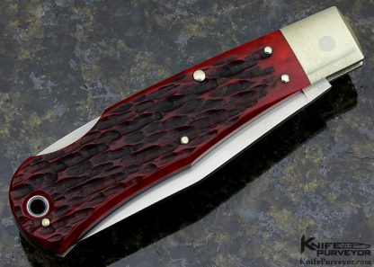 Jess Horn Custom Knife #163 Red Jigged Bone Lockback Bullet - Image 4