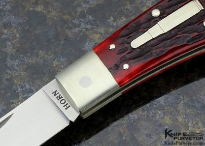 Jess Horn Custom Knife #163 Red Jigged Bone Lockback Bullet - Image 2