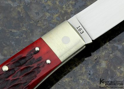 Jess Horn Custom Knife #163 Red Jigged Bone Lockback Bullet - Image 3