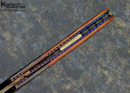 Rick Dunkerley Custom Knife with Blued Sole Authorship Damascus and Jigged Bone Linerlock - Image 7