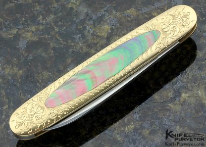 Eugene Shadley Custom Knife Engraved By Simon Lytton Blacklip Tahitian Pearl Shell Inlay Slip Joint - Image 5