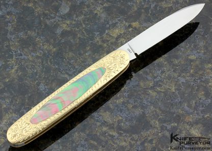 Eugene Shadley Custom Knife Engraved By Simon Lytton Blacklip Tahitian Pearl Shell Inlay Slip Joint - Image 3