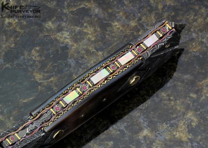 Mark W Steinbrecher Custom Knife Auto with Fluted Damascus and Black Lip Tahitian Pearl Shell Linerlock - Image 5