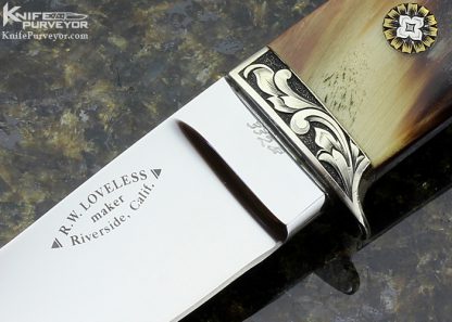 Bob Loveless Custom Knife Riverside Football Logo Big Horn Sheep Semi Skinner Engraved by Lynton McKenzie - Image 3