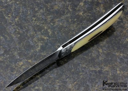 Steve Hoel Custom Knife Ram's Horn with Black Buffalo Horn Escutcheon Interframe Lockback Engraved by Bruce Christensen - Image 6