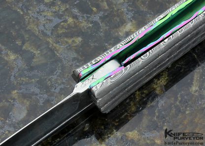 Stephen Olszewski Custom Knife Carved Damasteel and Stainless Steel with Black Lip Tahitian Pearl Shell Inlay "Tulip" Linerlock 15802