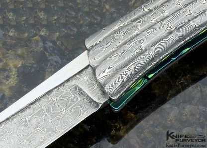 Stephen Olszewski Custom Knife Carved Damasteel and Stainless Steel with Black Lip Tahitian Pearl Shell Inlay "Tulip" Linerlock - Image 2