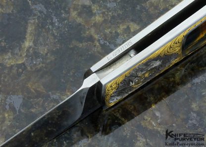 Steve Hoel Custom Knife Tiger Eye Interframe Coke Bottle Lockback Engraved by Lee Griffiths with 24Kt. Gold Inlays - Image 7